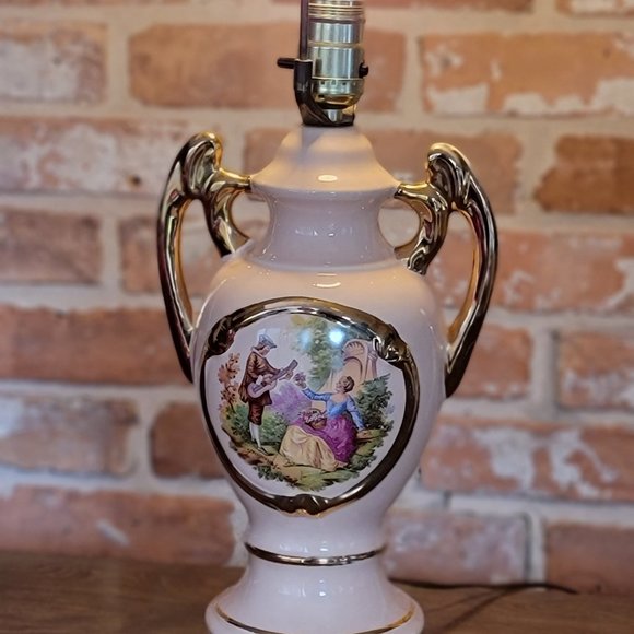 Vintage Mid Century Urn Style Pink Porcelain Table Lamp Signed Fragonard - Picture 4 of 12